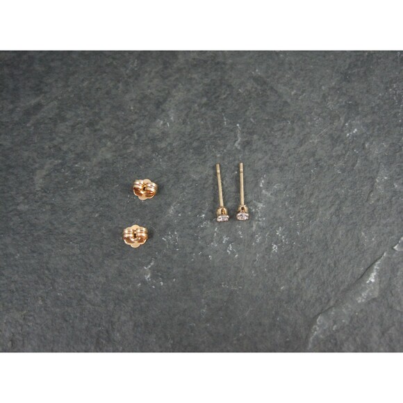 Tiny Vintage 2mm Cz Stud Earrings 14K Gold Filled New Old Stock - Picture 6 of 10